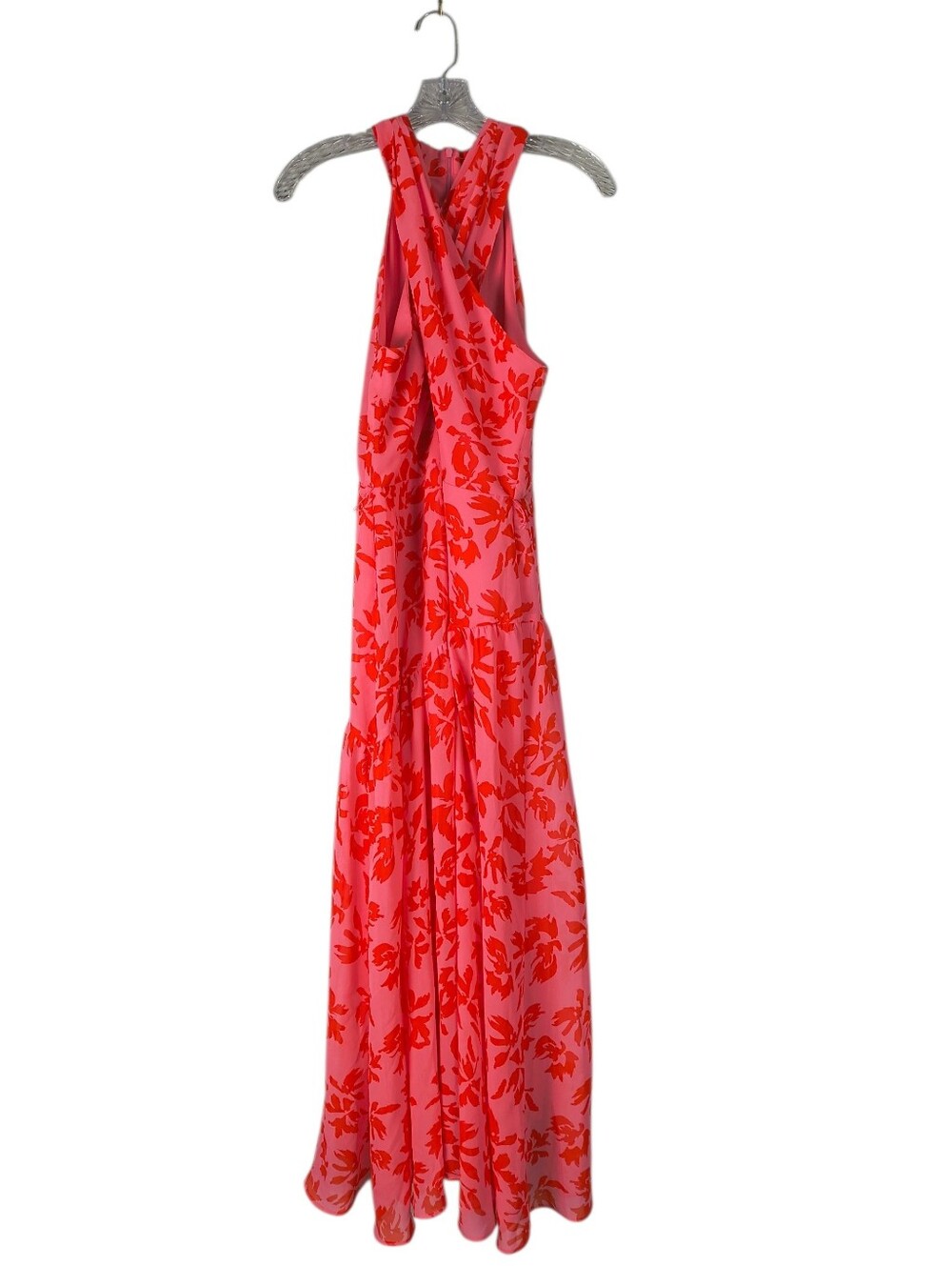 Taylor Dresses Midi Dress Women's 6 Pink Red Halter Crossover Floral Sleeveless